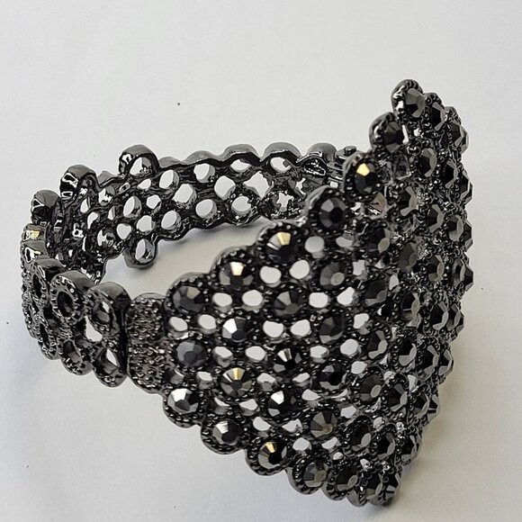 Gorgeous Hematite Rhinestone Wide Cuff Bracelet - Picture 12 of 14